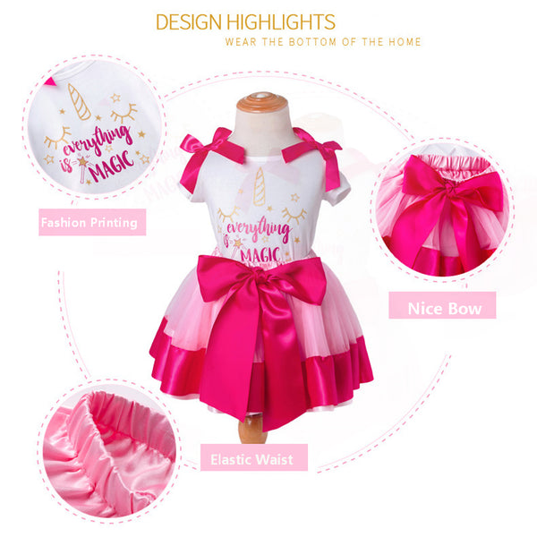 Baby Girls Unicorn Pink Tutu Set (T-shirt&Tutu),1st Birthday Party Set