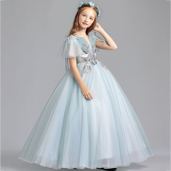 Girls Fairy Tulle Flower Girl Dress Appliques Dress for Party