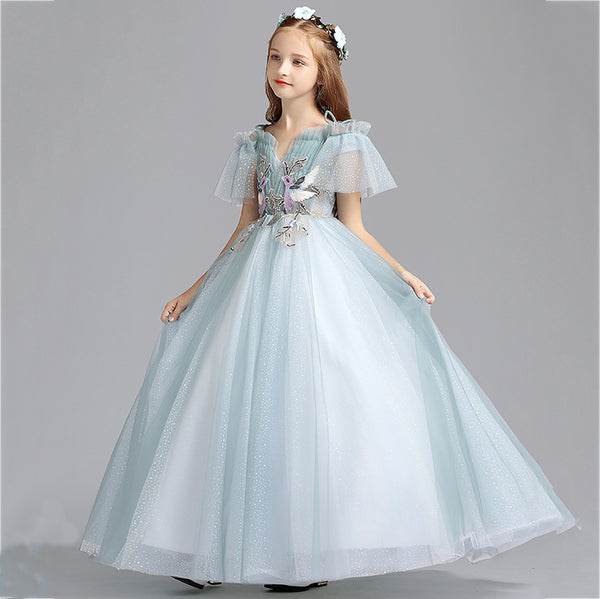 Girls Fairy Tulle Flower Girl Dress Appliques Dress for Party