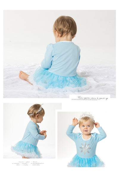 Baby Girls Princess Dresses Costume Snow Party Dress up Blue Romper Tutu &Headband Set