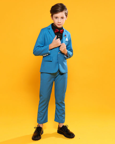 Boys' Blue Formal Suit  4 piece Dresswear suit set with jacket,shirt,vest and pants