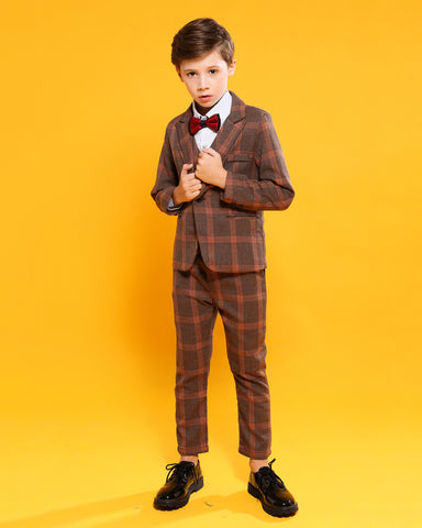 Boys' Khaki Formal Suit  3 piece Dresswear suit set with vest,jacket and pants