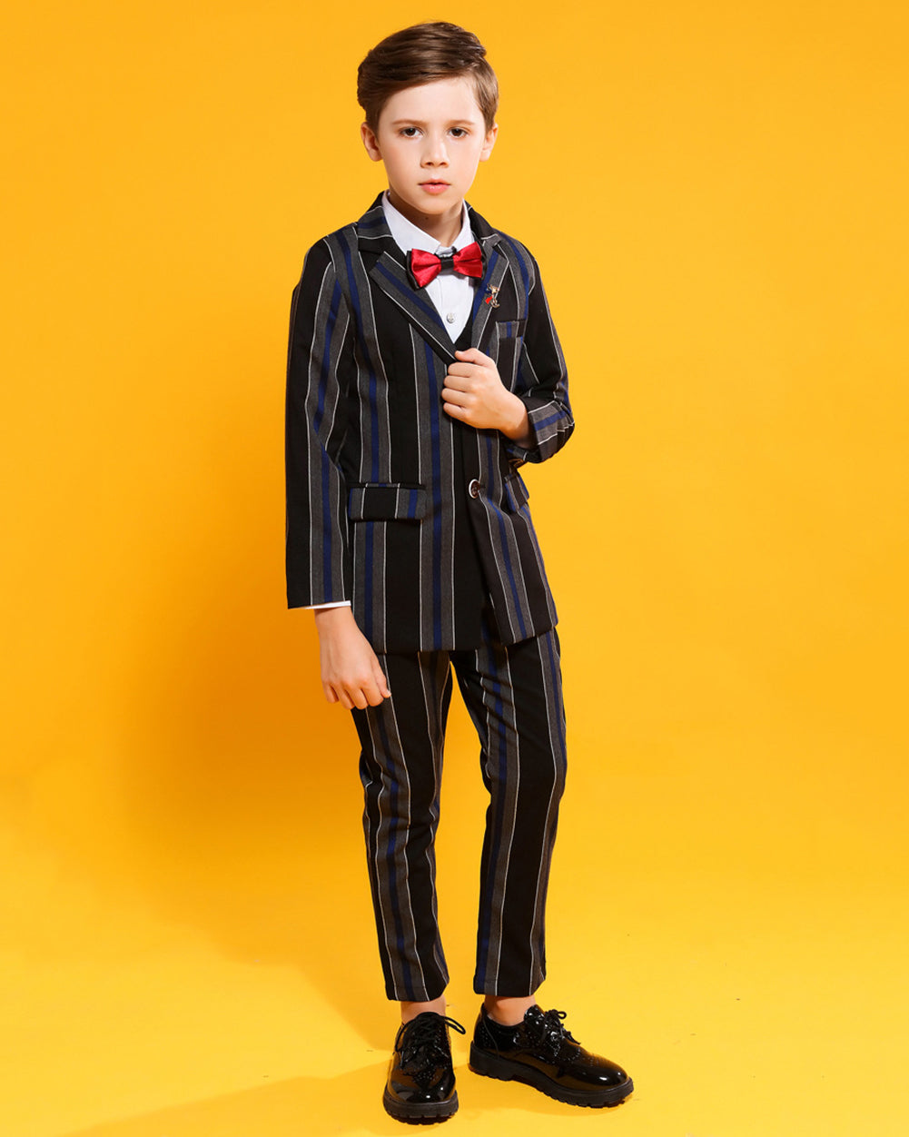 Boys' stripy Formal Suit  3 piece Dresswear suit set with jacket,pants and vest