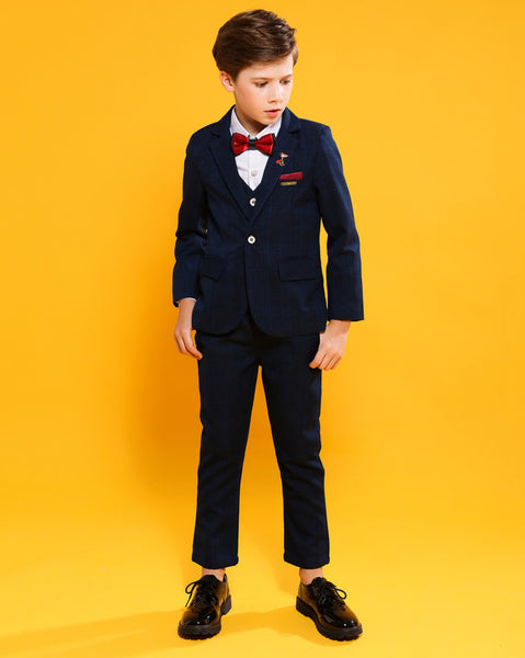 Boys'  Formal Occasion Suit  4 piece set with jacket,shirt,vest and pants Kids Slim Fit Dresswear