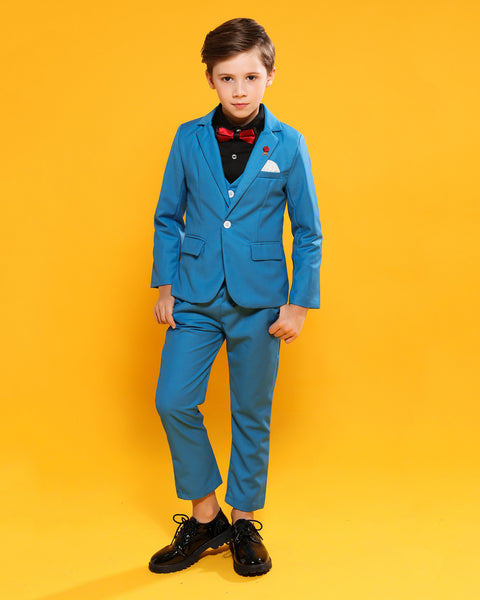 Boys' Blue Formal Suit  3 piece Dresswear suit set with jacket,vest and pants