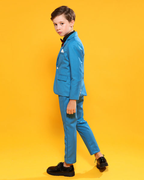 Boys' Blue Formal Suit  4 piece Dresswear suit set with jacket,shirt,vest and pants