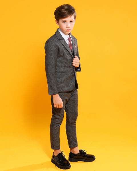 Boys' Gray Formal Suit  4 piece Dresswear suit set with red necktie Kids dress suit