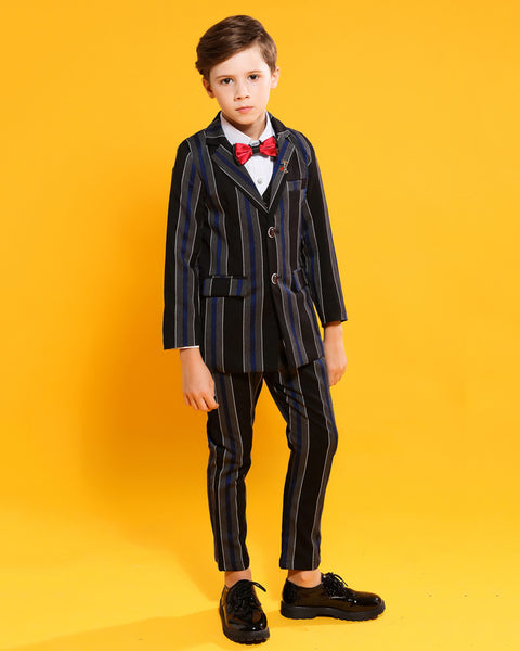 Boys' stripy Formal Suit  4 piece Dresswear suit set with jacket,shirt,pants and vest