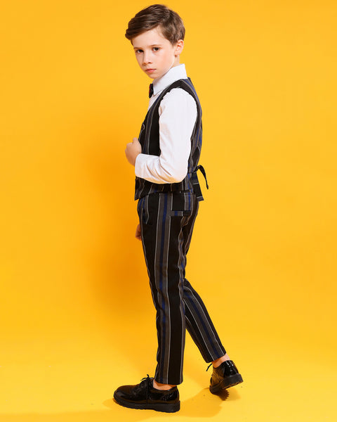 Boys' stripy Formal Suit  3 piece Dresswear suit set with jacket,pants and vest