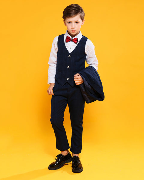 Boys'  Formal Occasion Suit  4 piece set with jacket,shirt,vest and pants Kids Slim Fit Dresswear