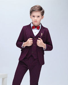 Boys' Red Stripy Formal suits 3 piece Dresswear Suit Set With Jacket,Pants and Vest