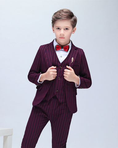 Boys' Red Stripy Formal suits 3 piece Dresswear Suit Set With Jacket,Pants and Vest