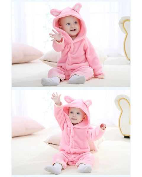 Newborn Baby Cartoon Bear Winter Bunting Bodysuit Warm Hooded Romper Jumpsuit