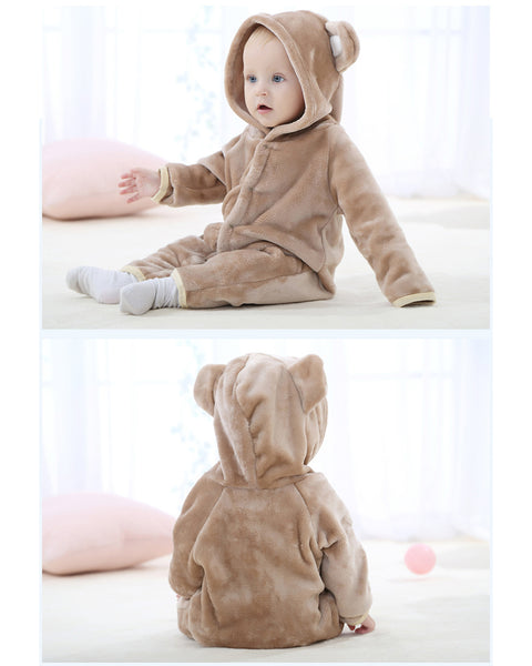 Newborn Baby Cartoon Bear Winter Bunting Bodysuit Warm Hooded Romper Jumpsuit