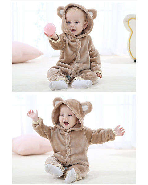 Newborn Baby Cartoon Bear Winter Bunting Bodysuit Warm Hooded Romper Jumpsuit