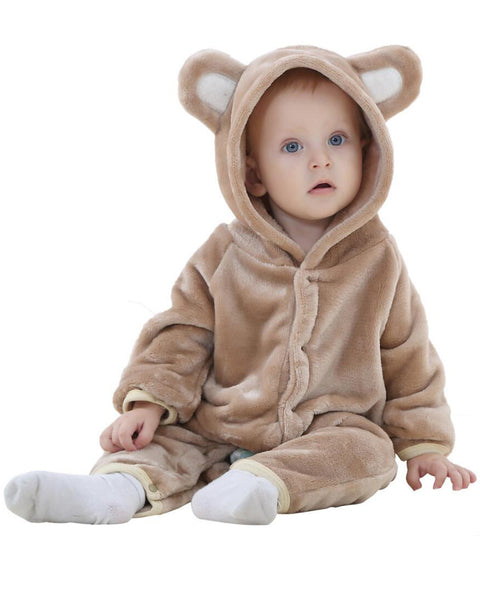 Newborn Baby Cartoon Bear Winter Bunting Bodysuit Warm Hooded Romper Jumpsuit