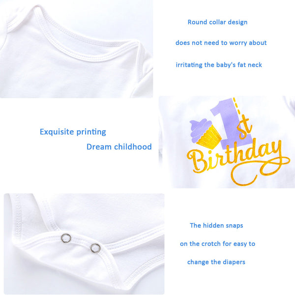 Baby Girls 1st Birthday Tulle Skirt Romper+Skirt+Headband 3PCS Outfits