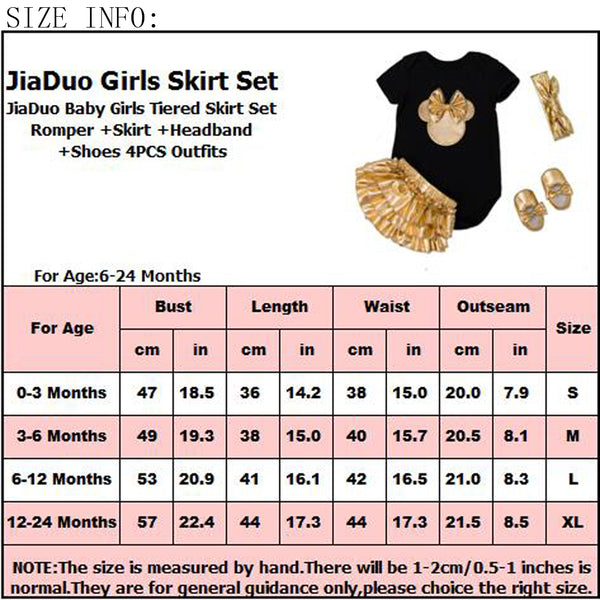 Baby Girls Tiered Skirt Set Romper+Skirt+Headband+Shoes 4PCS Outfits