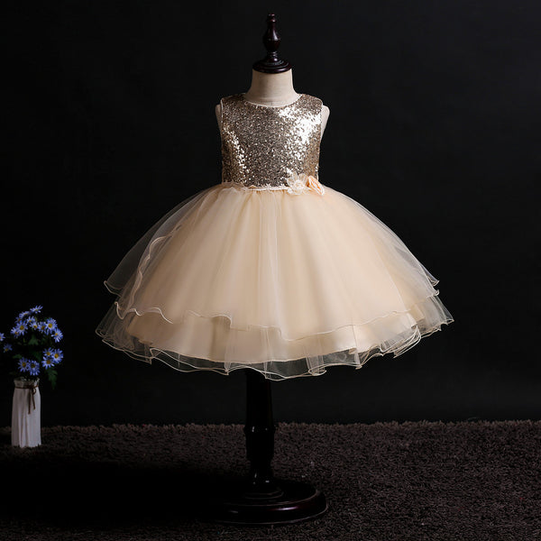 Girls Sequins Glitter Floral Tulle Pageant Party Flower Girl Dress