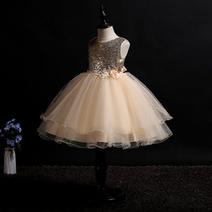 Girls Sequins Glitter Floral Tulle Pageant Party Flower Girl Dress