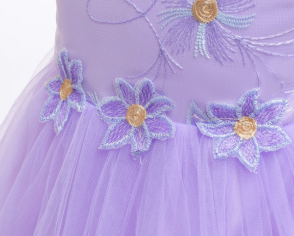 Girls Sleeveless Tulle Flower Party Dress Up Knee-Length Pageant Dress
