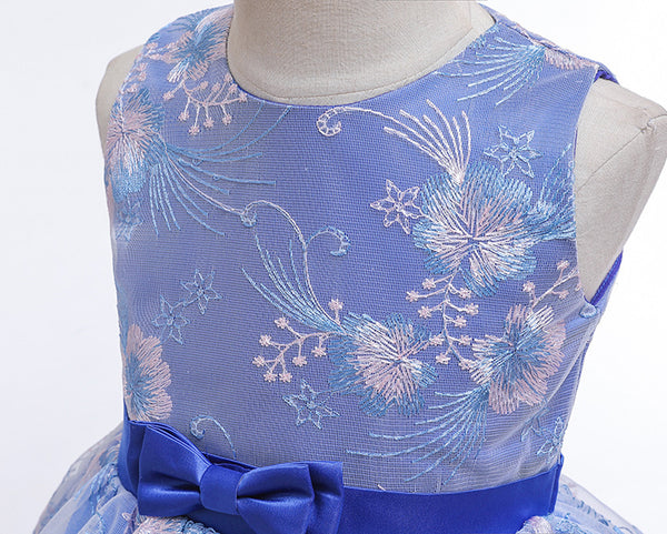 Girls Sleeveless Embroidered Bow Tie Dress Party Wedding Flower Dress