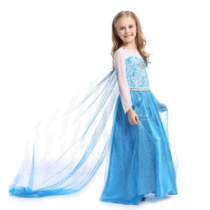 Girls Princess Dresses Costume Snow Party Dress up Blue Dress with Cape