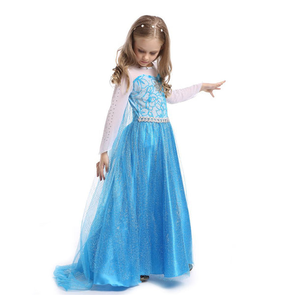 Girls Princess Dresses Costume Snow Party Dress up Blue Dress with Cape