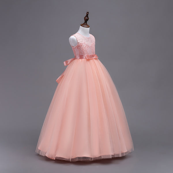 Girls Pageant Wedding Flower Girl Dresses Lace Ball Gown Floor Length Formal Dress