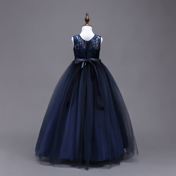 Girls Pageant Wedding Flower Girl Dresses Lace Ball Gown Floor Length Formal Dress