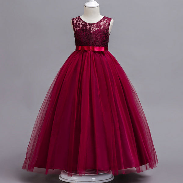Girls Pageant Wedding Flower Girl Dresses Lace Ball Gown Floor Length Formal Dress