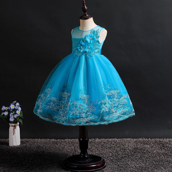 Girls 3D Appliques Wedding Party Dress