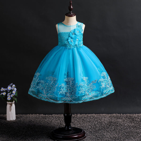 Girls 3D Appliques Wedding Party Dress