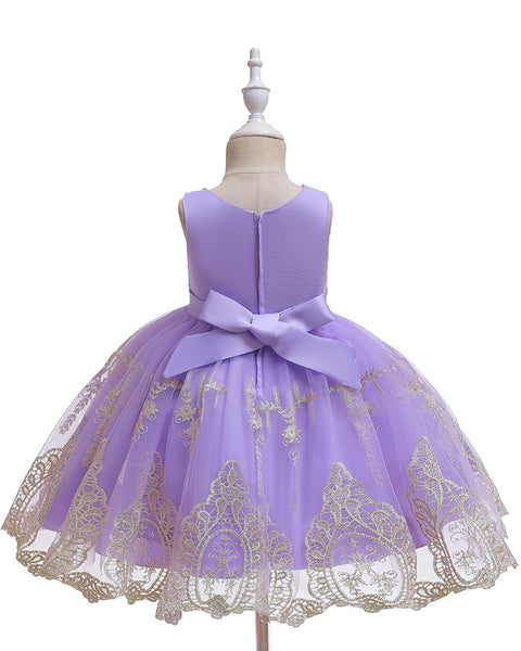 Girls Sleeveless Embroidered Wedding Dress Up Knee-length Pageant Dress