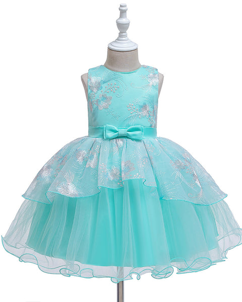 Girls Sleeveless Embroidered Bow Tie Dress Party Wedding Flower Dress