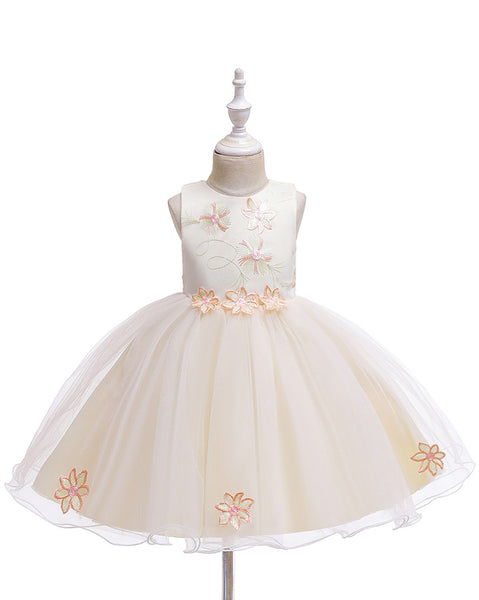 Girls Sleeveless Tulle Flower Party Dress Up Knee-Length Pageant Dress