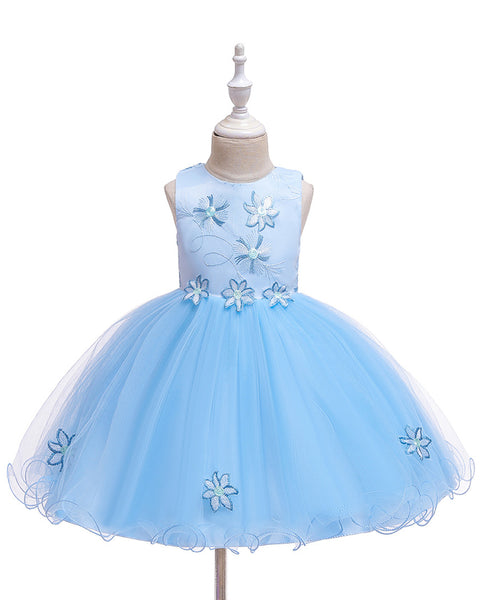 Girls Sleeveless Tulle Flower Party Dress Up Knee-Length Pageant Dress