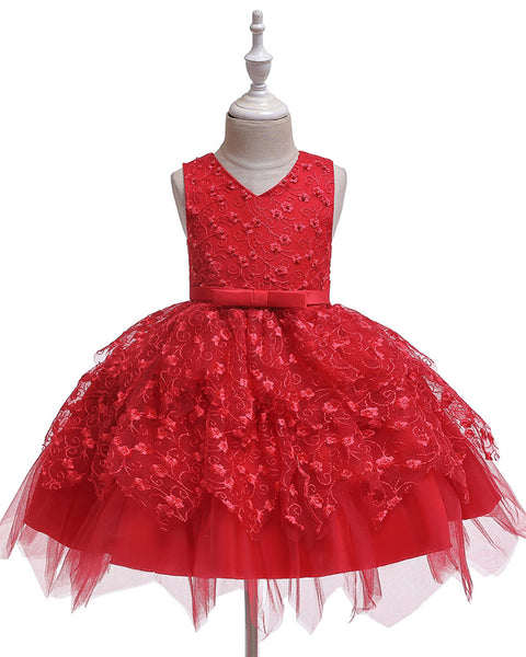 Girls Sleeveless Floral Princess Dress Flower Girl Dress