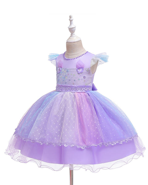 Baby Girls Flower Sequin Floral Knee-Length Dress Pageant Party Dress With Unicorn Headband