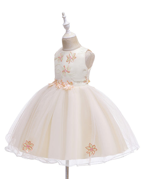 Girls Sleeveless Tulle Flower Party Dress Up Knee-Length Pageant Dress