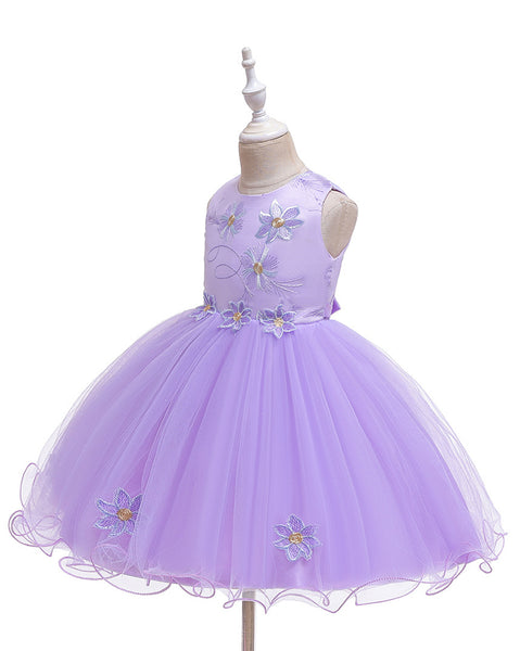 Girls Sleeveless Tulle Flower Party Dress Up Knee-Length Pageant Dress