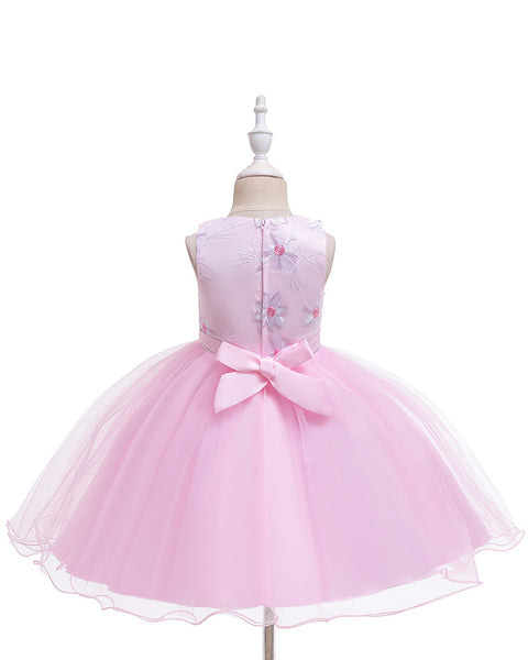 Girls Sleeveless Tulle Flower Party Dress Up Knee-Length Pageant Dress