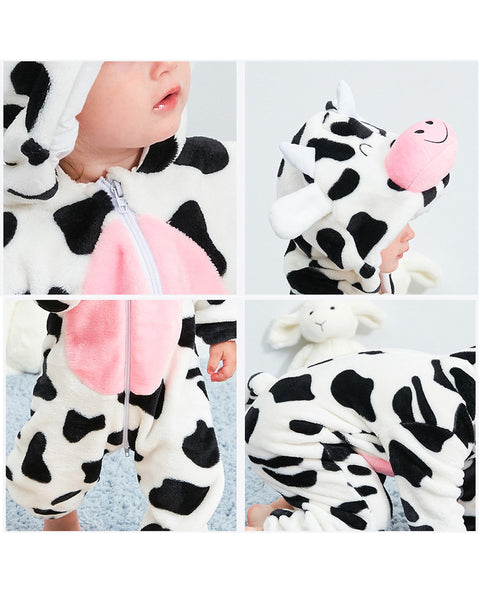 Newborn Baby Cartoon Cow Winter Bunting Bodysuit Warm Hooded Romper Jumpsuit