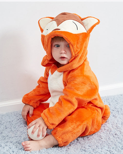 Newborn Baby Cartoon Fox Winter Bunting Bodysuit Warm Hooded Romper Jumpsuit