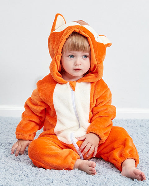 Newborn Baby Cartoon Fox Winter Bunting Bodysuit Warm Hooded Romper Jumpsuit