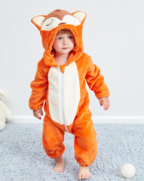 Newborn Baby Cartoon Fox Winter Bunting Bodysuit Warm Hooded Romper Jumpsuit