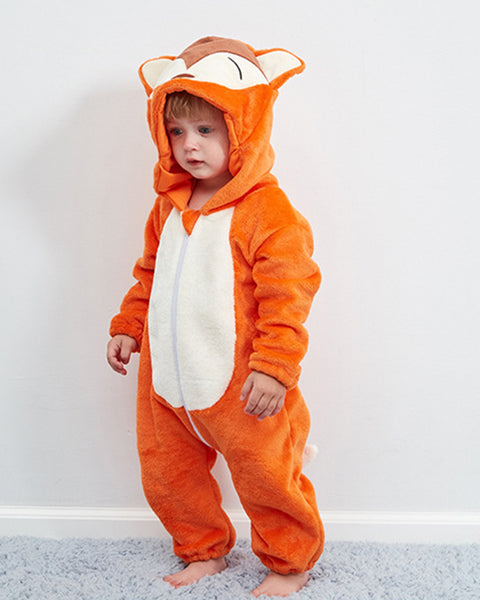 Newborn Baby Cartoon Fox Winter Bunting Bodysuit Warm Hooded Romper Jumpsuit