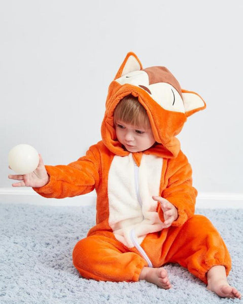 Newborn Baby Cartoon Fox Winter Bunting Bodysuit Warm Hooded Romper Jumpsuit
