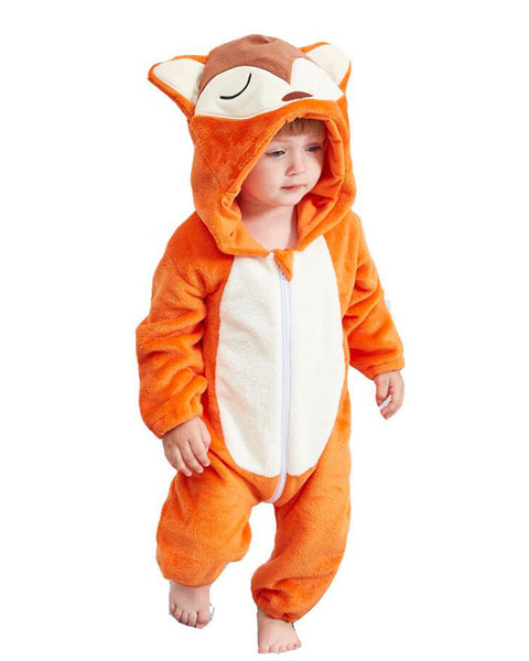 Newborn Baby Cartoon Fox Winter Bunting Bodysuit Warm Hooded Romper Jumpsuit