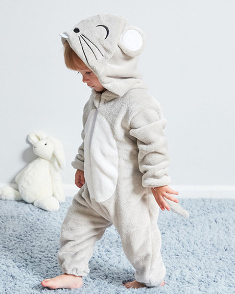 Newborn Baby Cartoon Rat Winter Bunting Bodysuit Warm Hooded Romper Jumpsuit